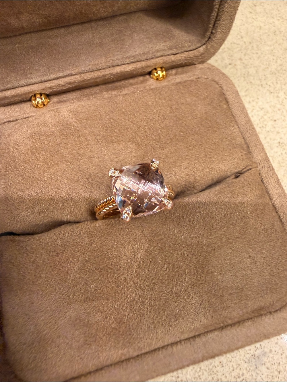 David Yurman CHATELAINE RING 11mm 18K RoseGoldMorganite w/ Diamonds - Picture 8 of 13